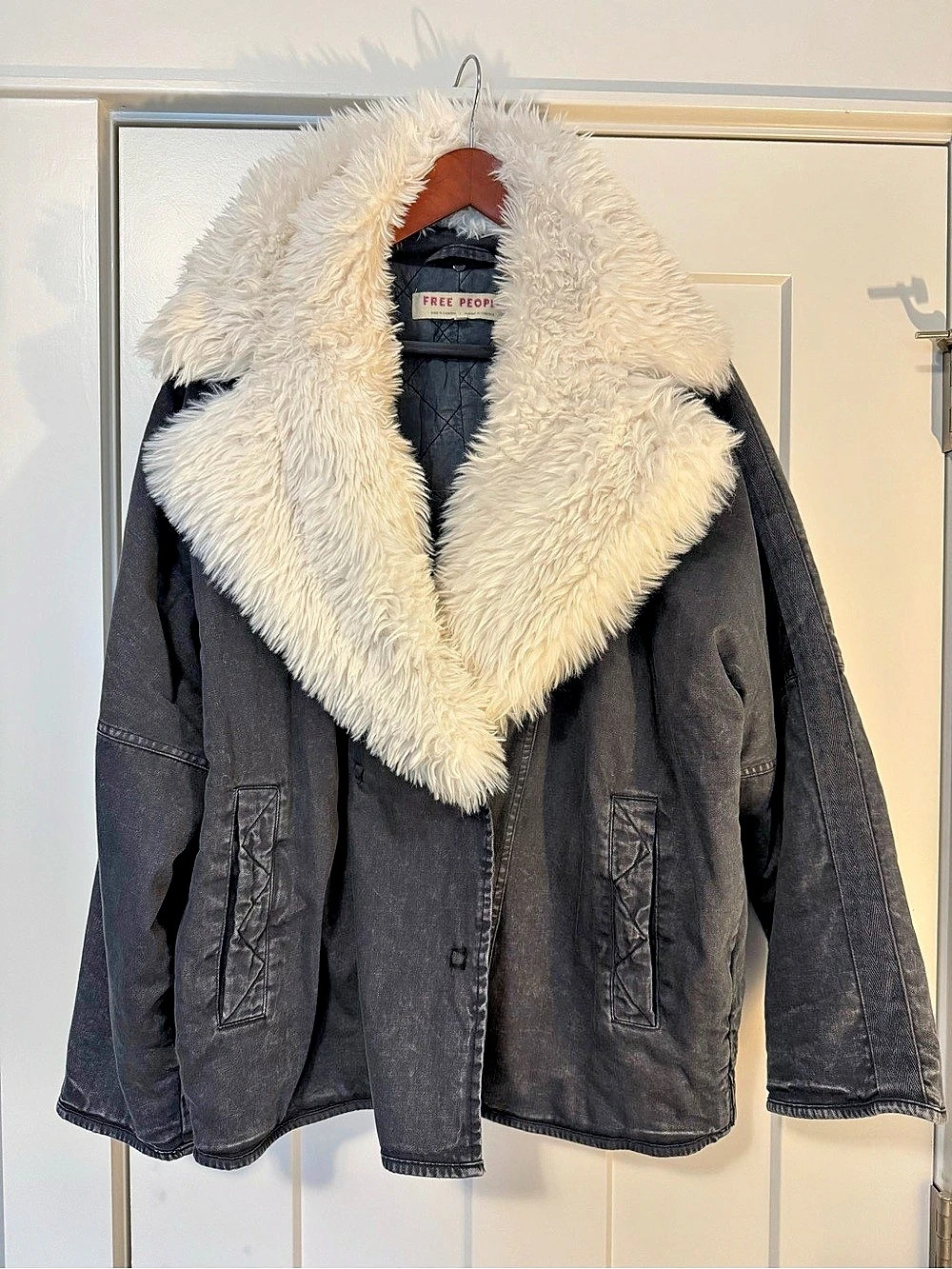 Free People Dolman Denim Jacket with Removable Faux Fur Collar
